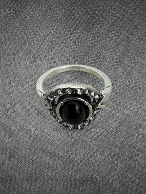 Vintage Silver Black Stone Statement Ring Size 5.5
